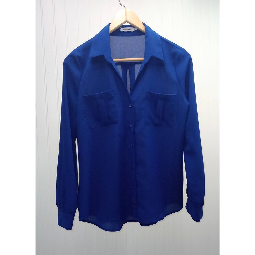 Blu Pepper semi sheer blue shirt size medium